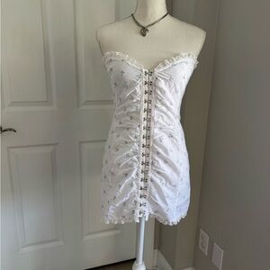 NWOT For Love & Lemons White Strapless Lace Trim Mini Dress